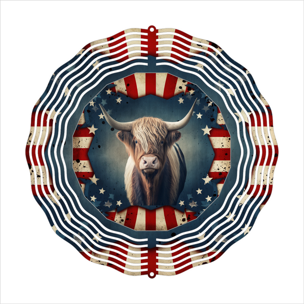 American Flag Longhorn - Wind Spinner - Sublimation Transfers