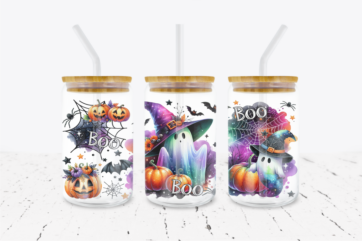 Boo Ghost - 16 oz Libbey Glass Can Wrap – Crafty Bucks