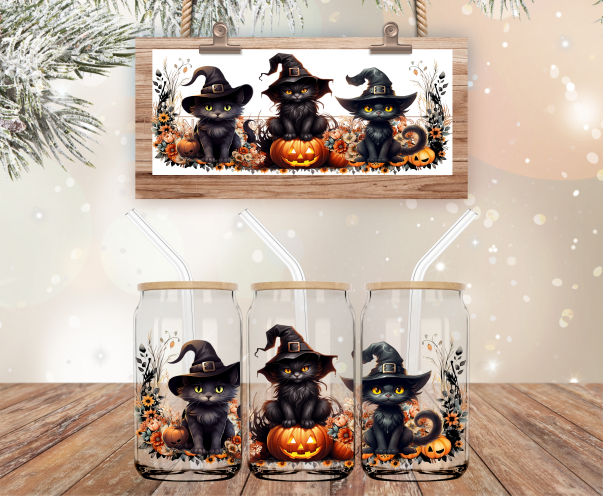 Halloween Black Cats - 16 oz Libbey Glass Can Wrap – Crafty Bucks