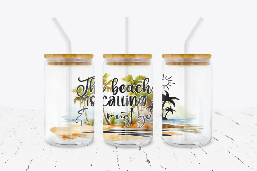 The Beach Is Calling & I Must Go - 16 oz Libbey Glass Can Wrap – Crafty ...