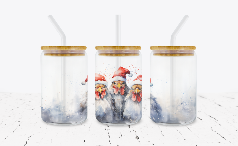 Christmas Chickens - 16 oz Libbey Glass Can Wrap – Crafty Bucks