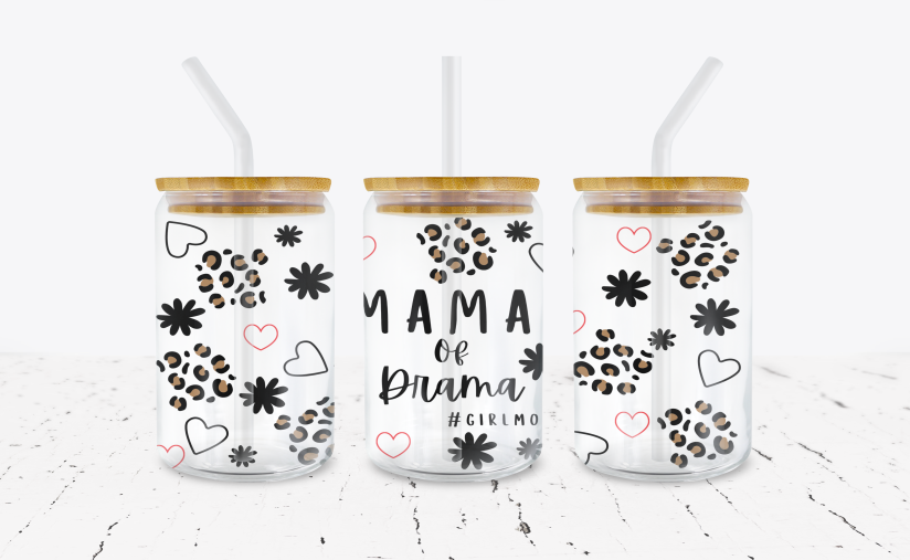 Mama of Drama #Girl Mom- 16 oz Libbey Glass Can Wrap – Crafty Bucks