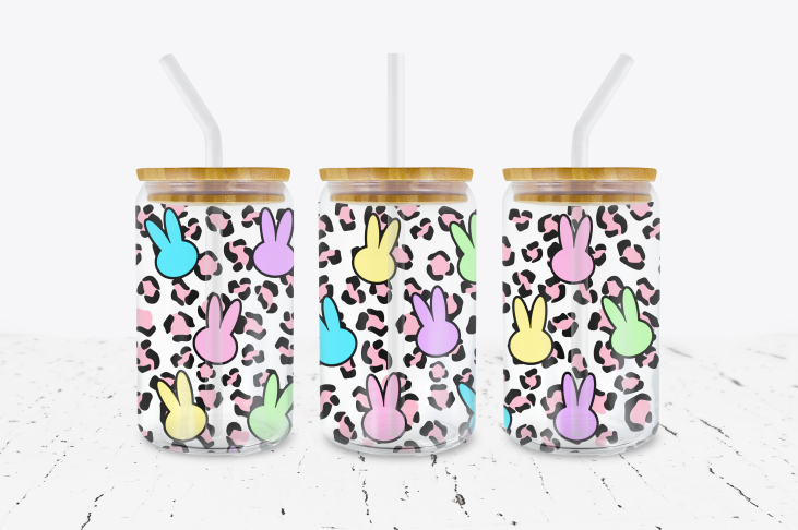 Easter Bunnies with Leopard - 16 oz Libbey Glass Can Wrap – Crafty Bucks