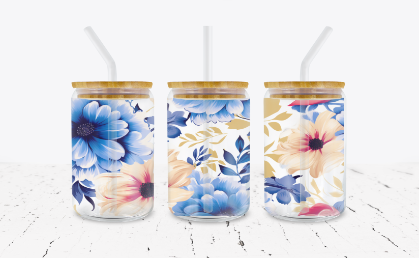 Floral - 16 oz Libbey Glass Can Wrap – Crafty Bucks