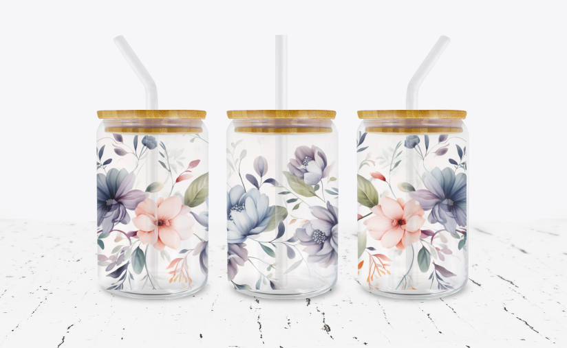 Floral - 16 oz Libbey Glass Can Wrap – Crafty Bucks