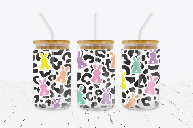 Leopard & Easter Bunnies - 16 oz Libbey Glass Can Wrap – Crafty Bucks