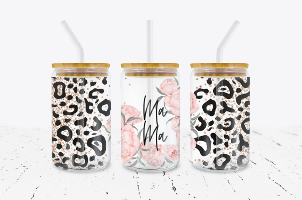 Mama Leopard Sides - 16 oz Libbey Glass Can Wrap – Crafty Bucks