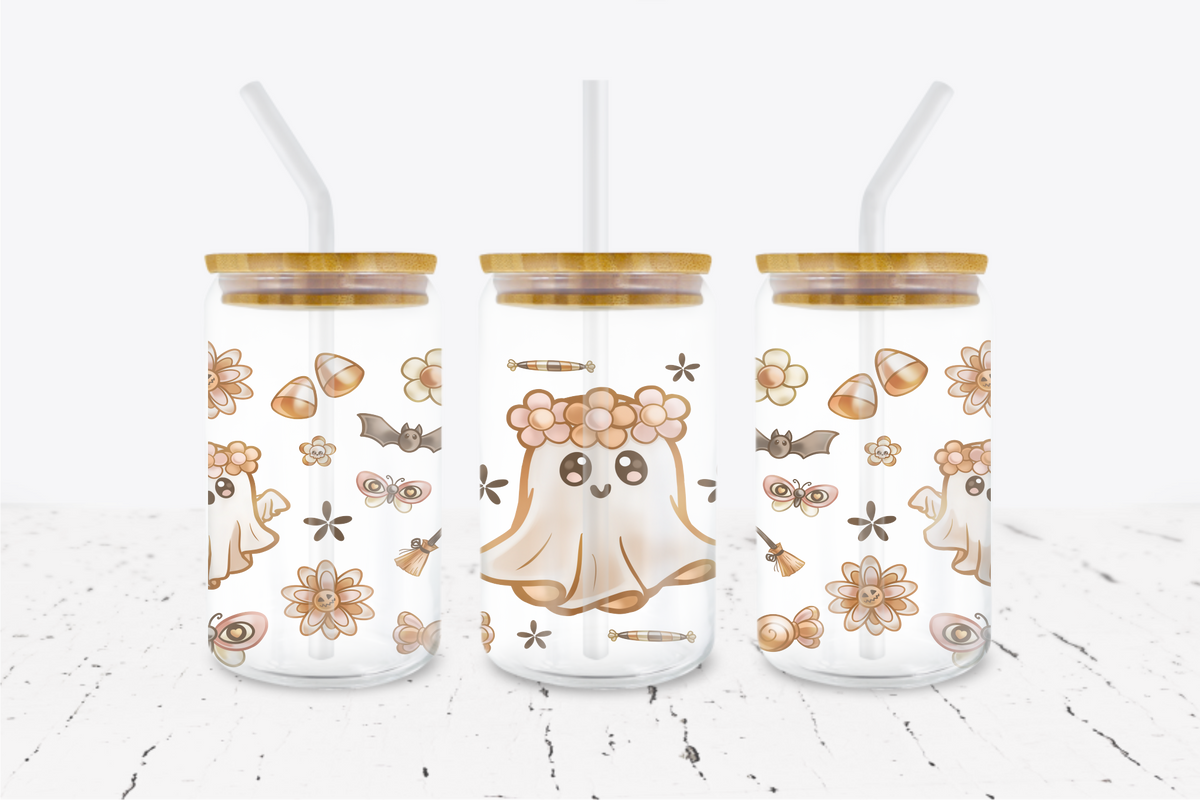 Cute Ghost - 16 oz Libbey Glass Can Wrap – Crafty Bucks