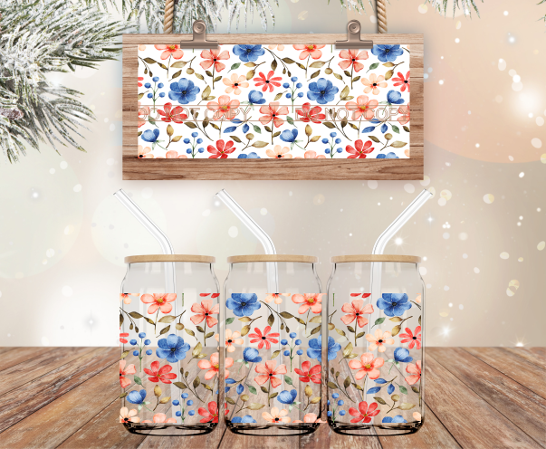 Retro Floral - 16 oz Libbey Glass Can Wrap – Crafty Bucks