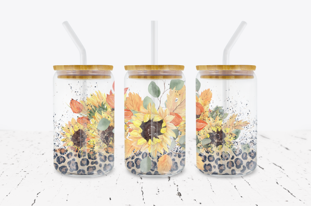Sunflowers with Leopard - 16 oz Libbey Glass Can Wrap – Crafty Bucks