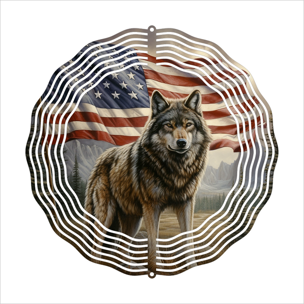 Patriotic Wolf - Wind Spinner - Sublimation Transfers
