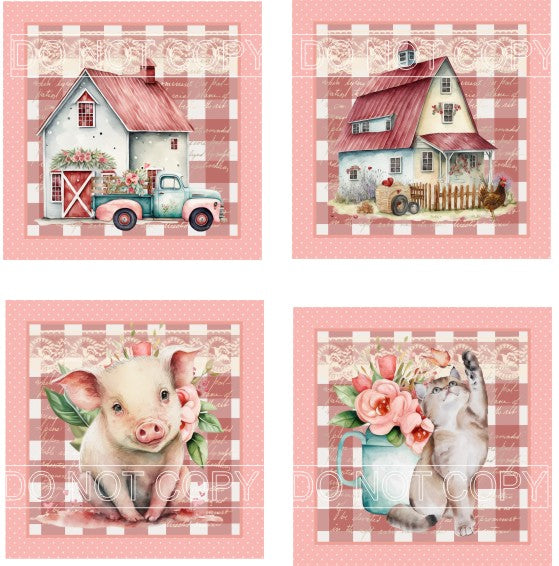 Farm Animals Square Coaster Kit - Includes 4 Coasters