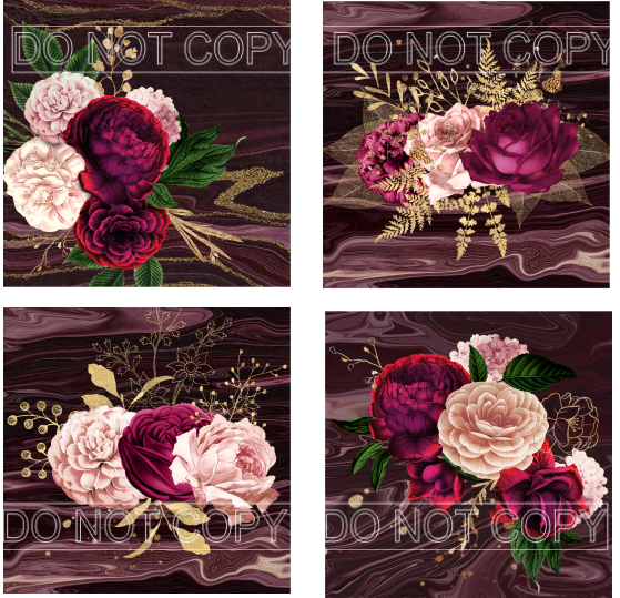Burgundy Floral Sheet - for Square Coasters