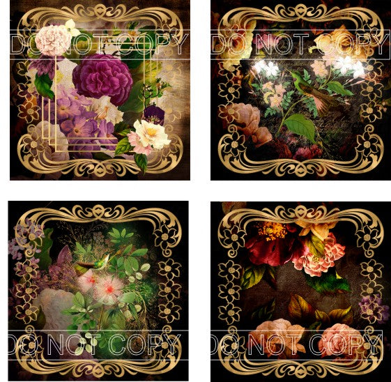 Victorian Floral Square Coaster Kit - Includes 4 Coasters