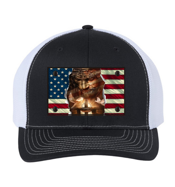 Jesus & American Flag - Metal Hat Patches
