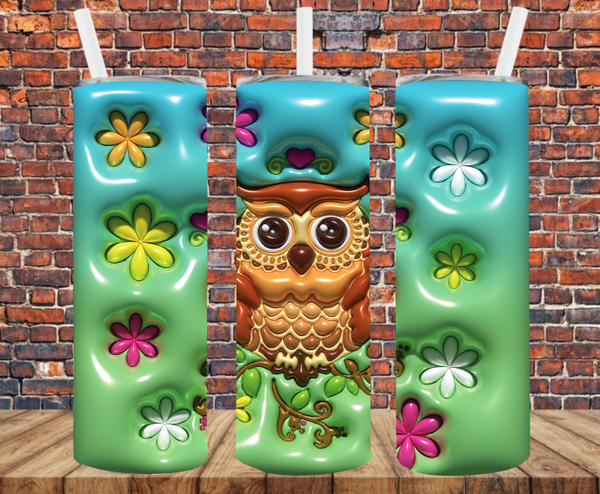 Owl - Puff Inflated Effect - Tumbler Wrap - Sublimation Transfers