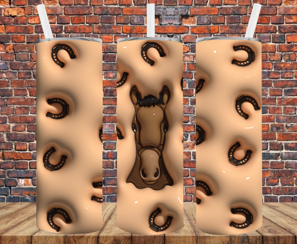 Horse and Horseshoes - Puff Inflated Effect - Tumbler Wrap - Sublimation Transfers