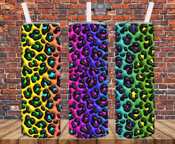 Rainbow Leopard Print - Puff Inflated Effect - Tumbler Wrap - Sublimation Transfers