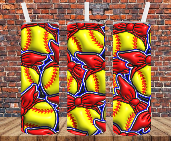 Softball - Puff Inflated Effect - Tumbler Wrap - Sublimation Transfers