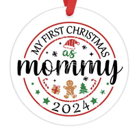 My First Christmas As Mommy 2024 - Christmas Ornament -  UV DTF Decals