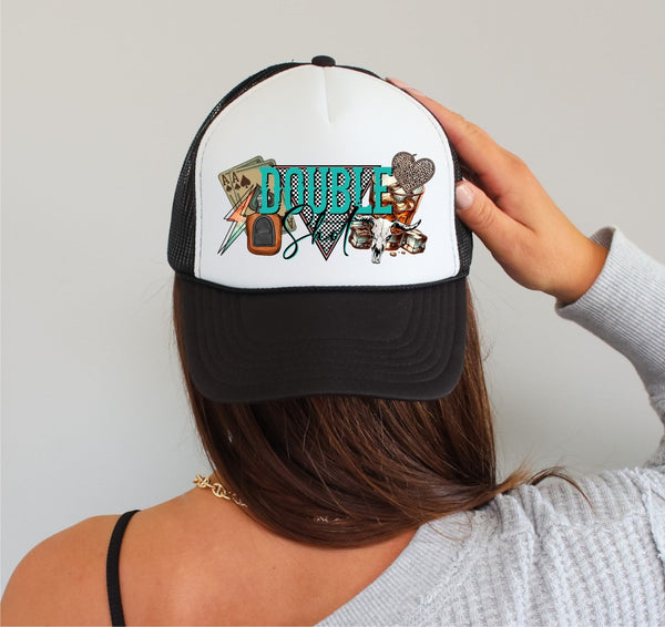 Double Shot - Trucker Hat Patch - Faux Embroidered