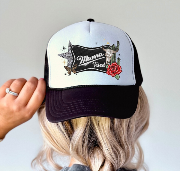 Mama Tried  - Trucker Hat Patch - Faux Embroidery