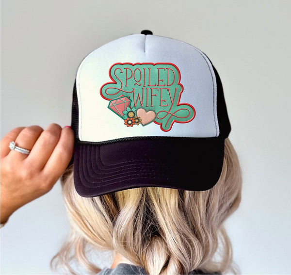 Spoiled Wifey - Trucker Hat Patch - Faux Embroidery