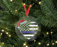 Blue Line Heart - Christmas Ornament -  UV DTF Decals