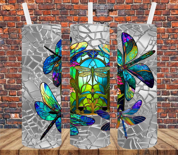 Dragonflies On Broken Glass - Tumbler Wrap - Sublimation Transfer