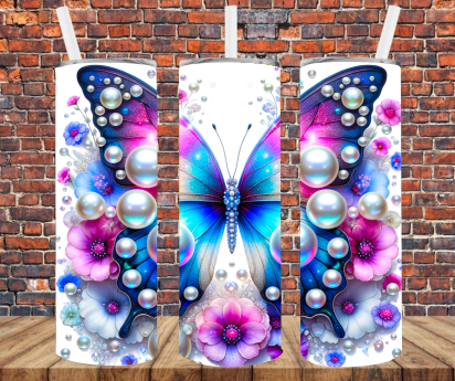 Butterfly & Pearls - Tumbler Wrap - Sublimation Transfers