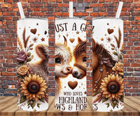 Just A Girl Who Loves Highland Cows & Horses - Tumbler Wrap - Sublimation Transfer