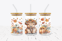 Autumn Country Cow - 16 oz Libbey Glass Can Wrap