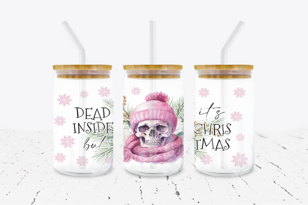 Dead Inside But It's Christmas - 16 oz Libbey Glass Can Wrap