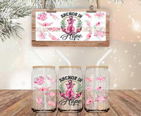 Anchor In Hope Pink Ribbon - 16 oz Libbey Glass Can Wrap