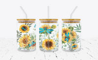 Dragonfly on Sunflower - 16 oz Libbey Glass Can Wrap