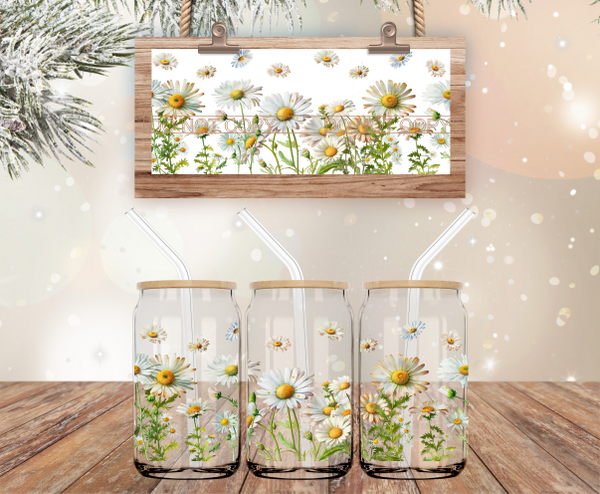 Floral Daisies - 16 oz Libbey Glass Can Wrap