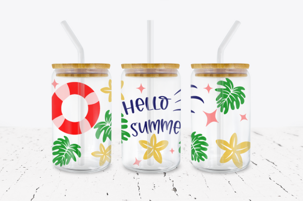 Hello Summer - 16 oz Libbey Glass Can Wrap