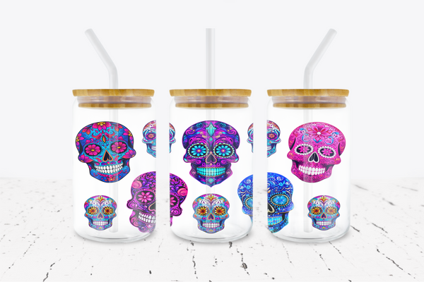 Sugar Skulls - 16 oz Libbey Glass Can Wrap