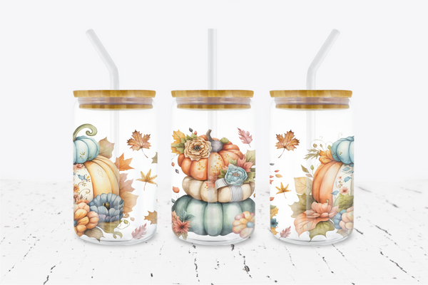 Fall Pumpkins - 16 oz Libbey Glass Can Wrap