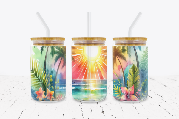 Tropical Paradise - 16 oz Libbey Glass Can Wrap