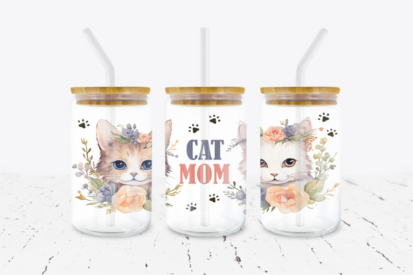 Cat Mom - 16 oz Libbey Glass Can Wrap