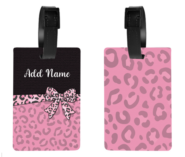 Pink Leopard w/Name - Luggage & Bag Tags - Sublimation Transfer