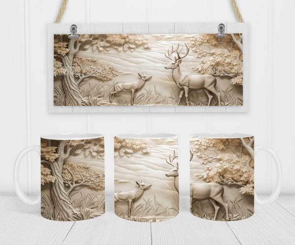 Carved Deer - Coffee Mug Wrap - Sublimation Transfers