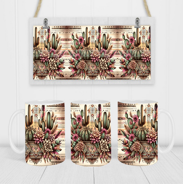 Cactus & Aztec - Coffee Mug Wrap - Sublimation Transfers