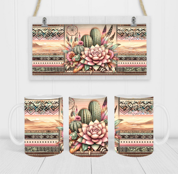 Cactus & Aztec - Coffee Mug Wrap - Sublimation Transfers