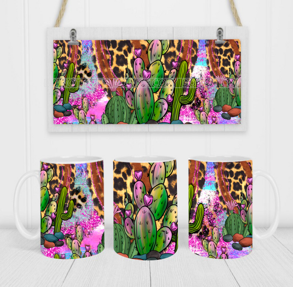 Cactus & Leopard - Coffee Mug Wrap - Sublimation Transfers