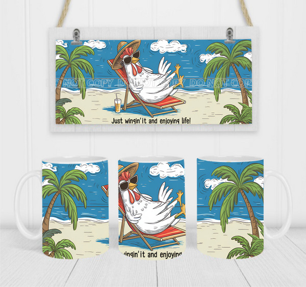 Just Wingin' It & Enjoying Life - Coffee Mug Wrap - Sublimation Transfers