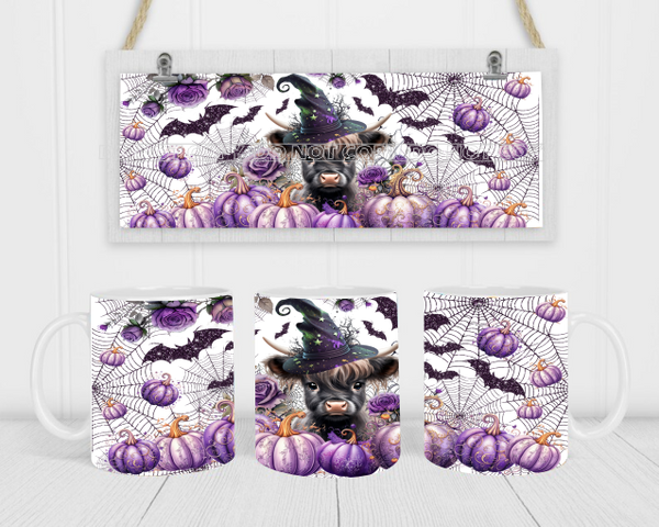 Halloween Purple Pumpkins & Cow - Coffee Mug Wrap - Sublimation Transfers