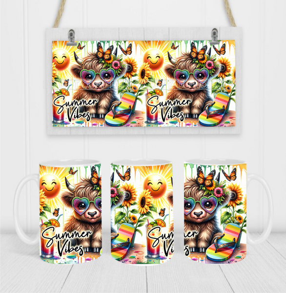 Summer Vibes Cow - Coffee Mug Wrap - Sublimation Transfers