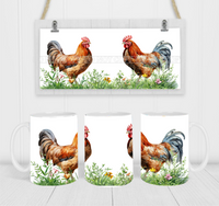 Farmhouse Roosters - Coffee Mug Wrap - Sublimation Transfers